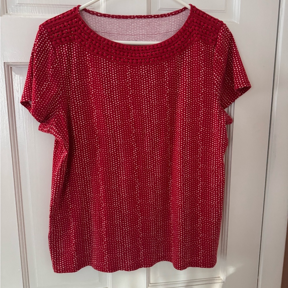 croft & barrow Red Short Sleeve Tee with Crochet Yoke